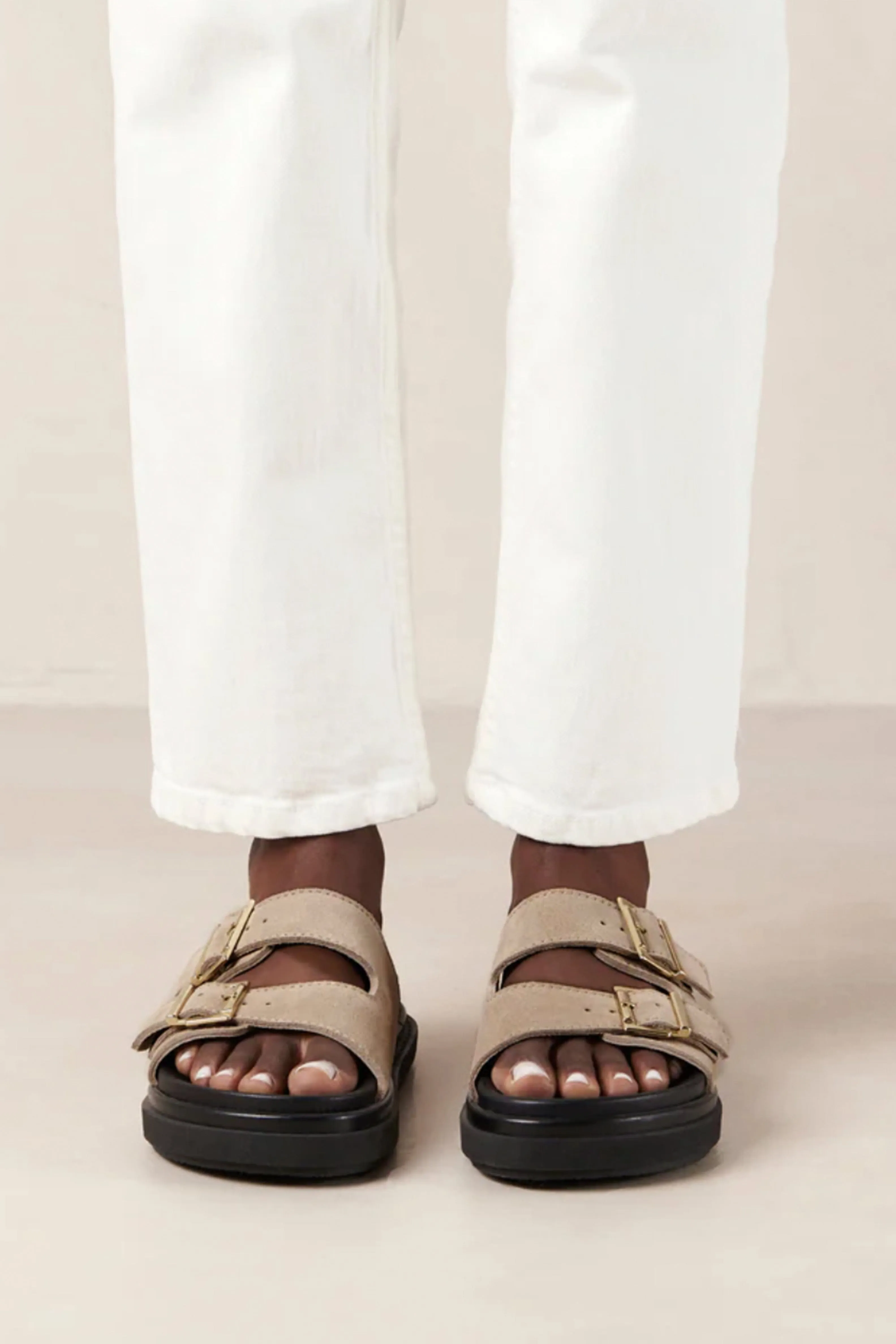 ALOHAS | Buckle Embellished Suede Sandal - Taupe