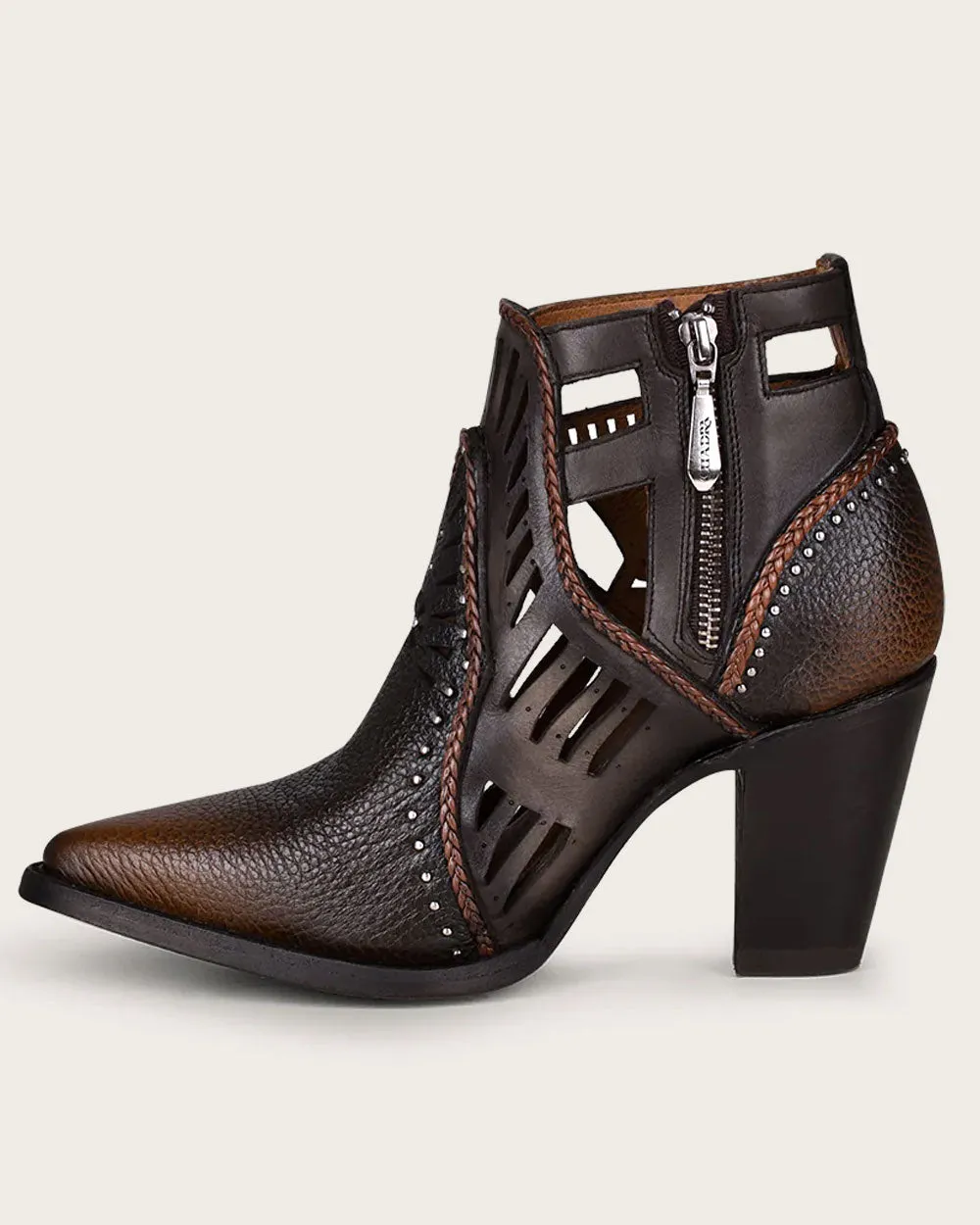 Ankle perforated brown bootie