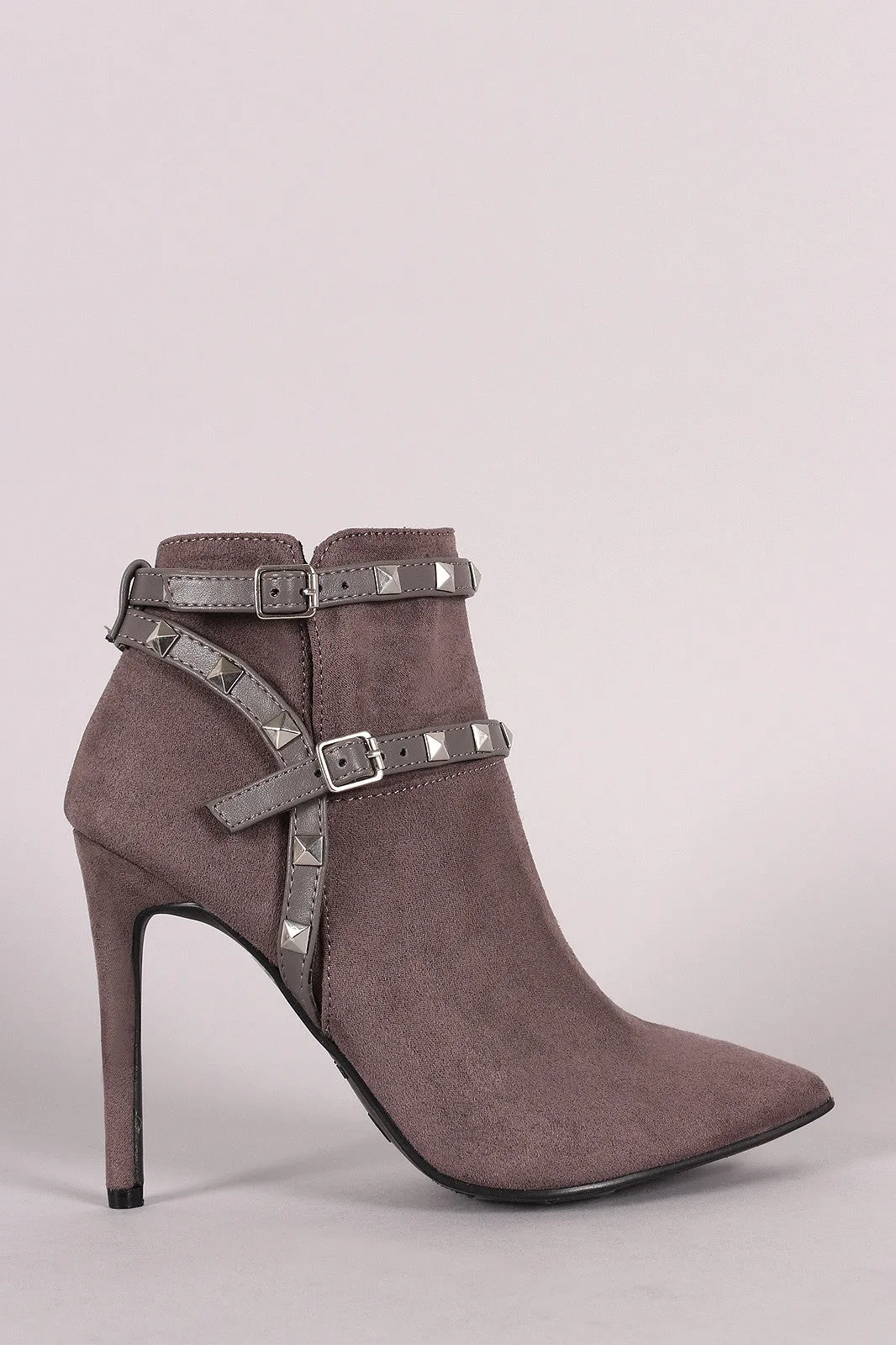 Anne Michelle Studded Strap Pointed Toe Stiletto Booties