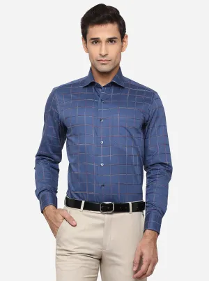 Ash Blue Checked Slim Fit Formal Shirt | Metal