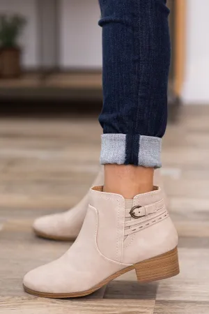 Beige Ankle Booties With Wrap Detail