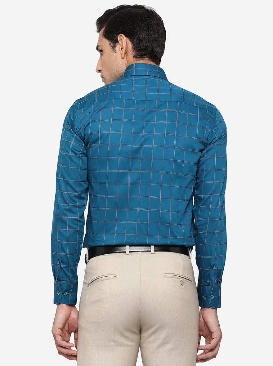 Blue & Green Checked Slim Fit Formal Shirt | Metal