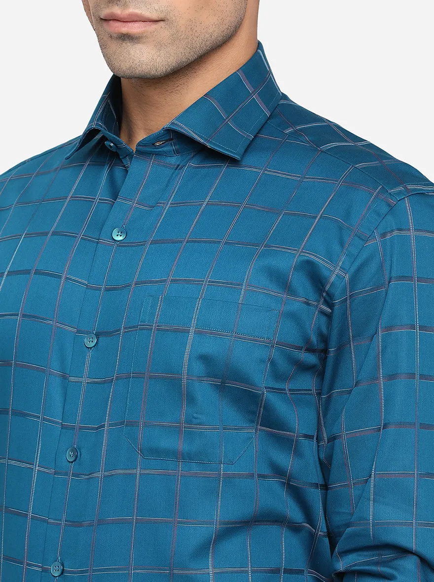 Blue & Green Checked Slim Fit Formal Shirt | Metal