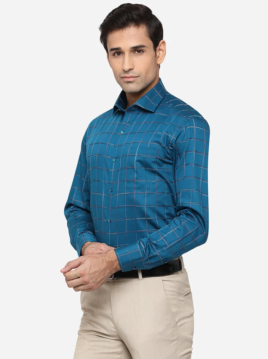 Blue & Green Checked Slim Fit Formal Shirt | Metal