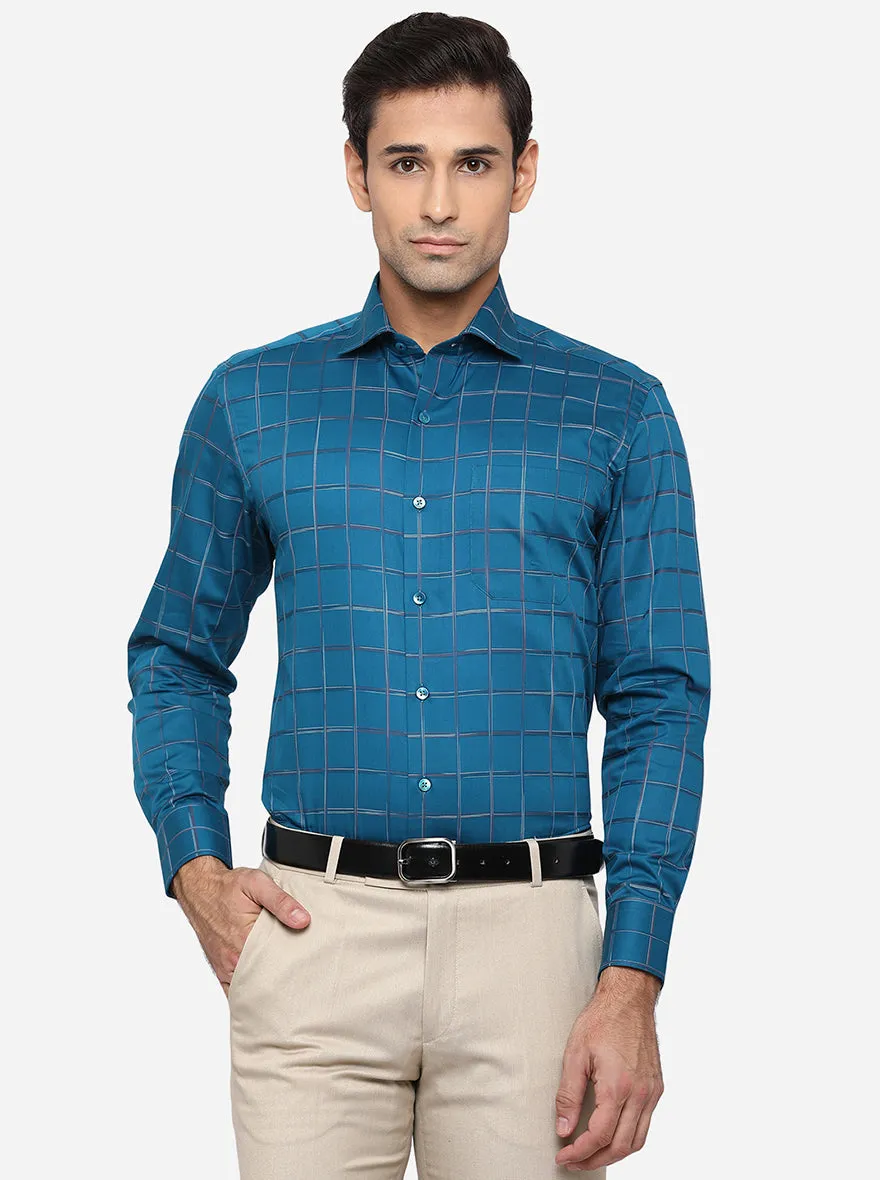 Blue & Green Checked Slim Fit Formal Shirt | Metal