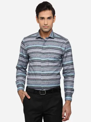 Blue & Grey Printed Slim Fit Party Wear Shirt | Greenfibre