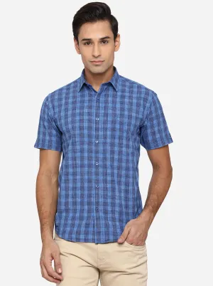 Blue Checked Classic Fit Casual Shirt | Greenfibre