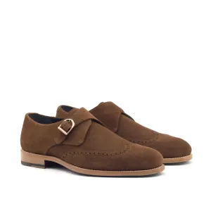 DapperFam Brenno in Med Brown Men's Lux Suede Single Monk