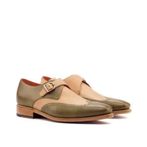 DapperFam Brenno in Olive / Fawn Men's Italian Leather & Italian Full Grain Leather Single Monk