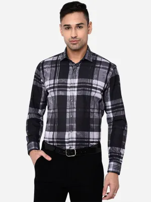 Grey & Black Checked Slim Fit Party Wear Shirt | Greenfibre