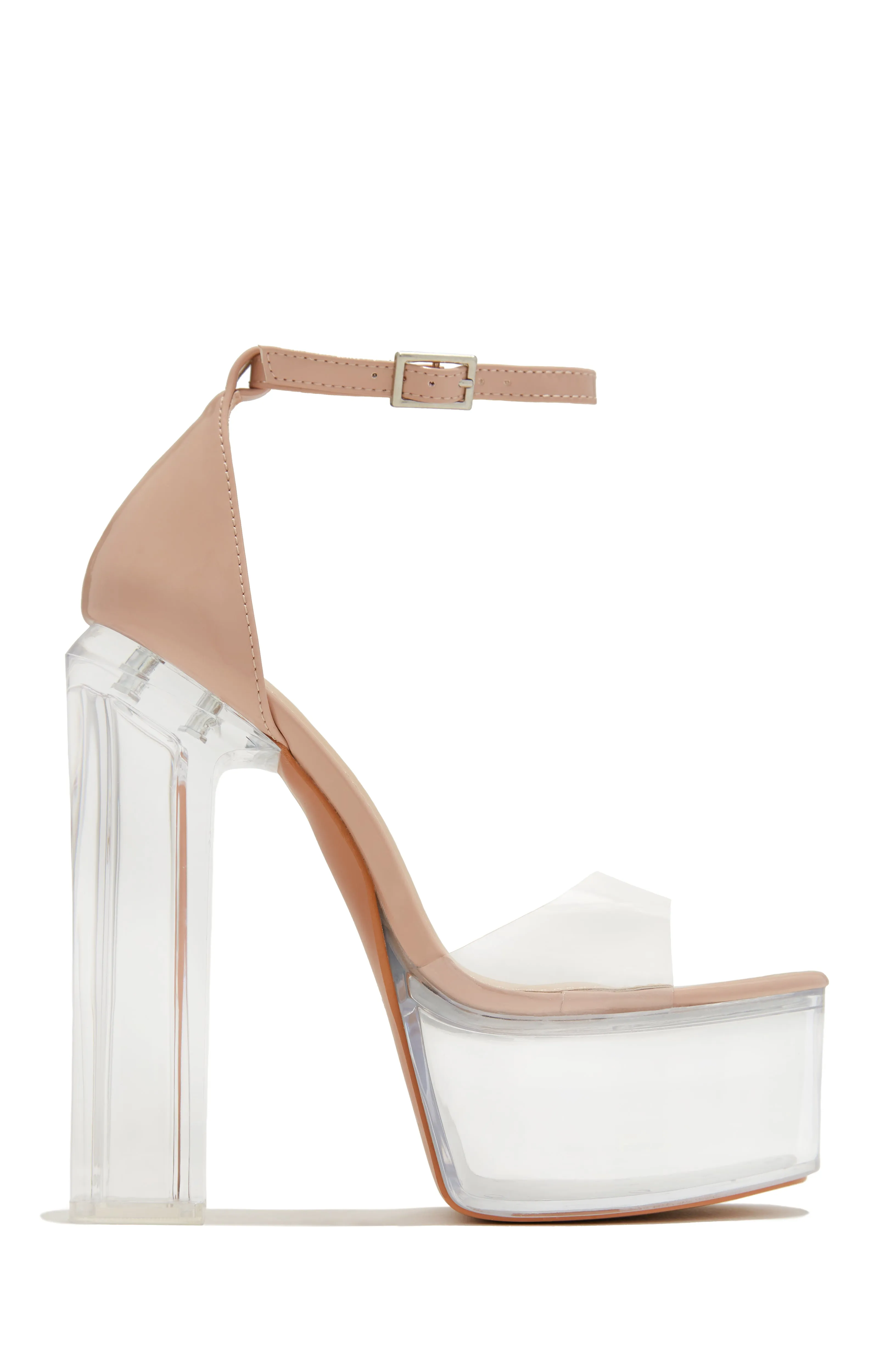 High Rise Platform Block High Heels - Nude