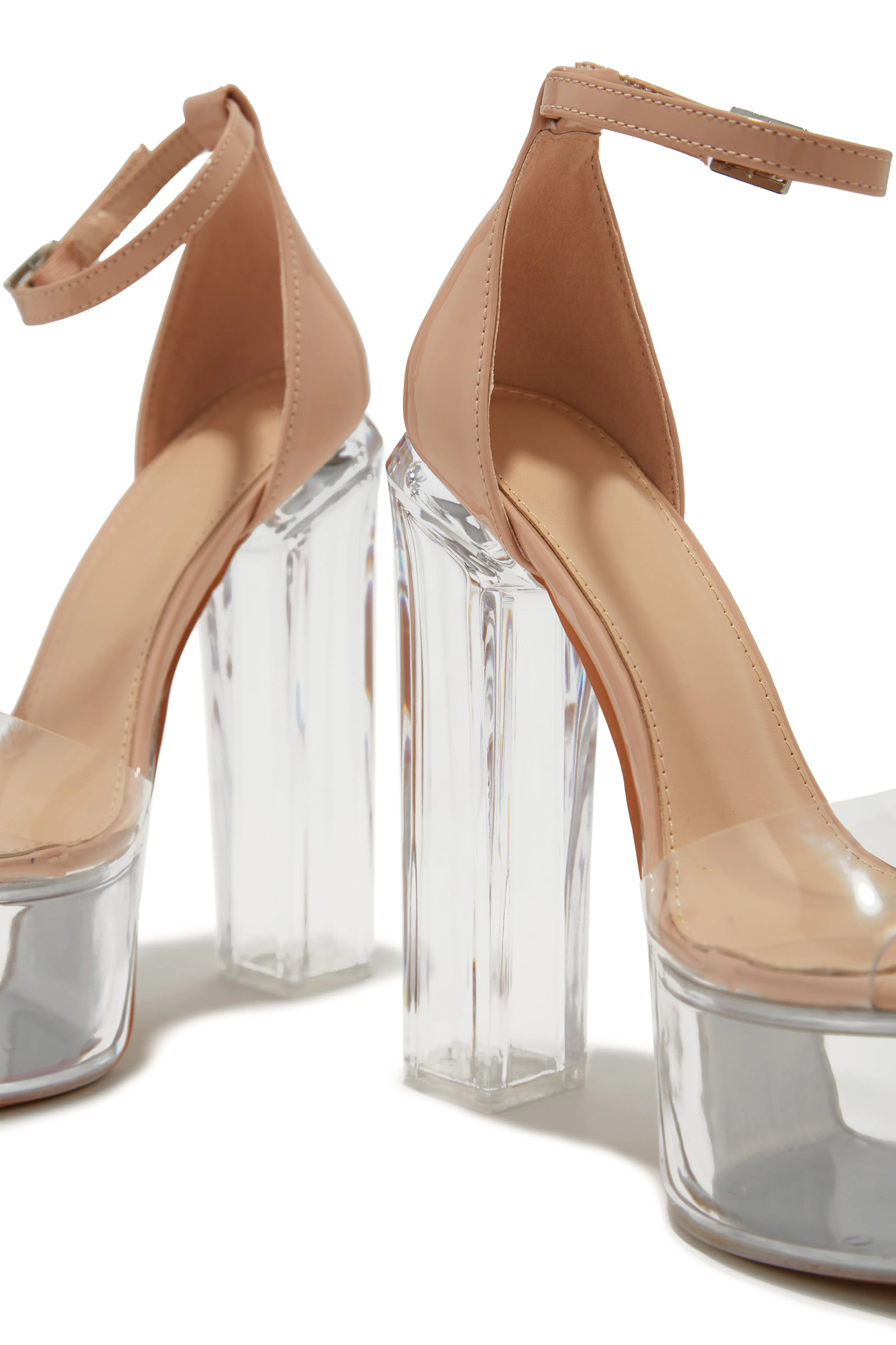 High Rise Platform Block High Heels - Nude