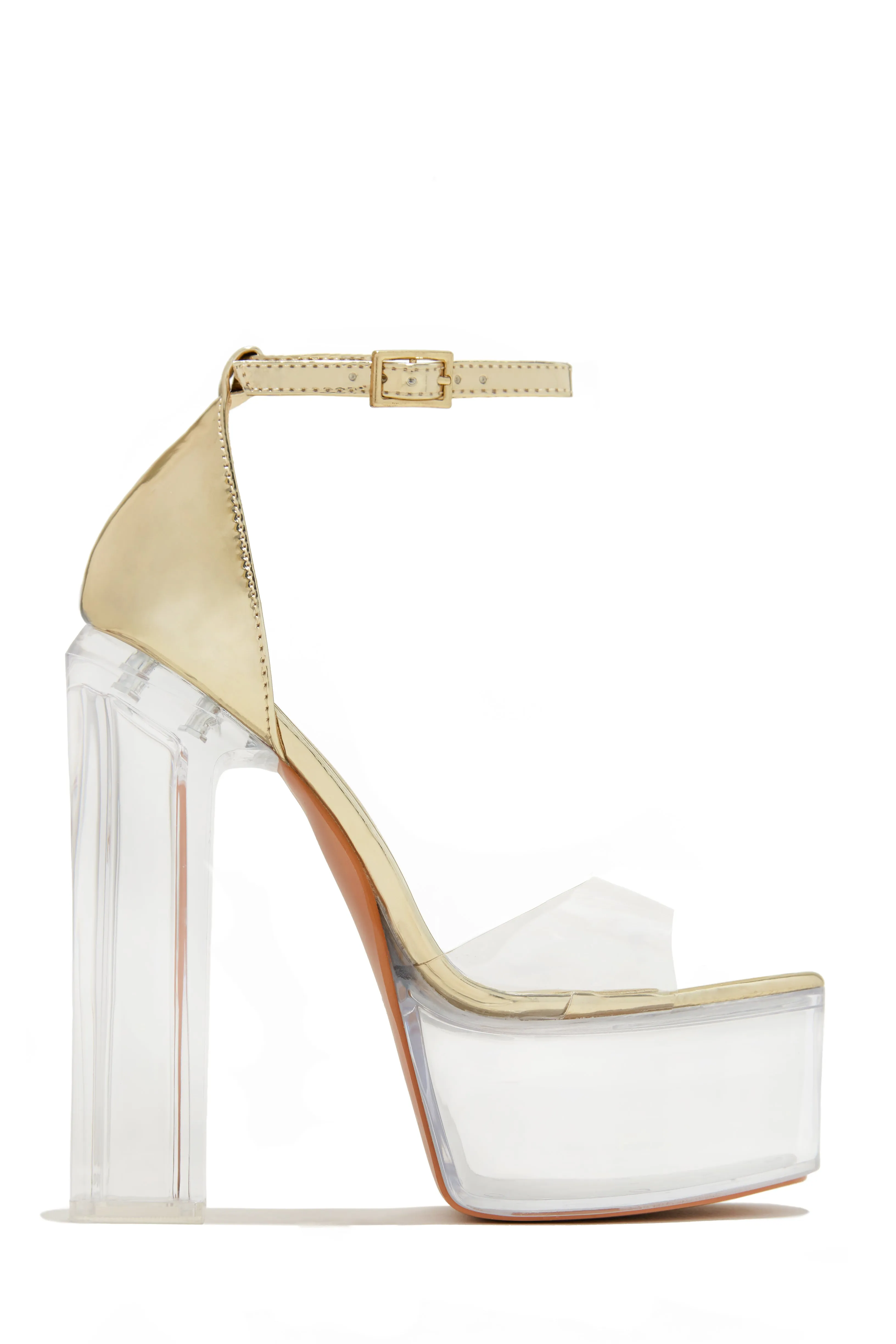 High Rise Platform Block High Heels - Nude