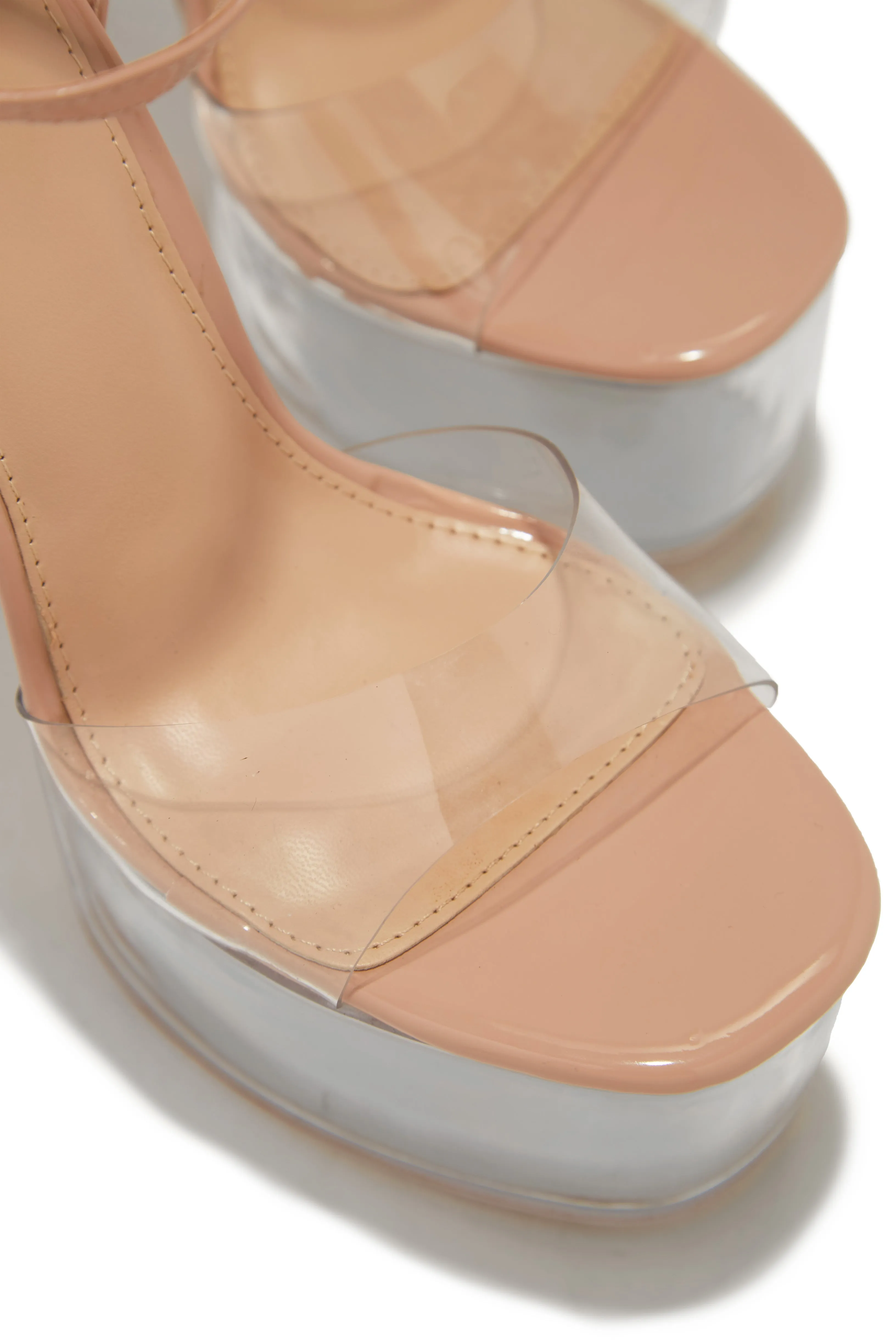 High Rise Platform Block High Heels - Nude