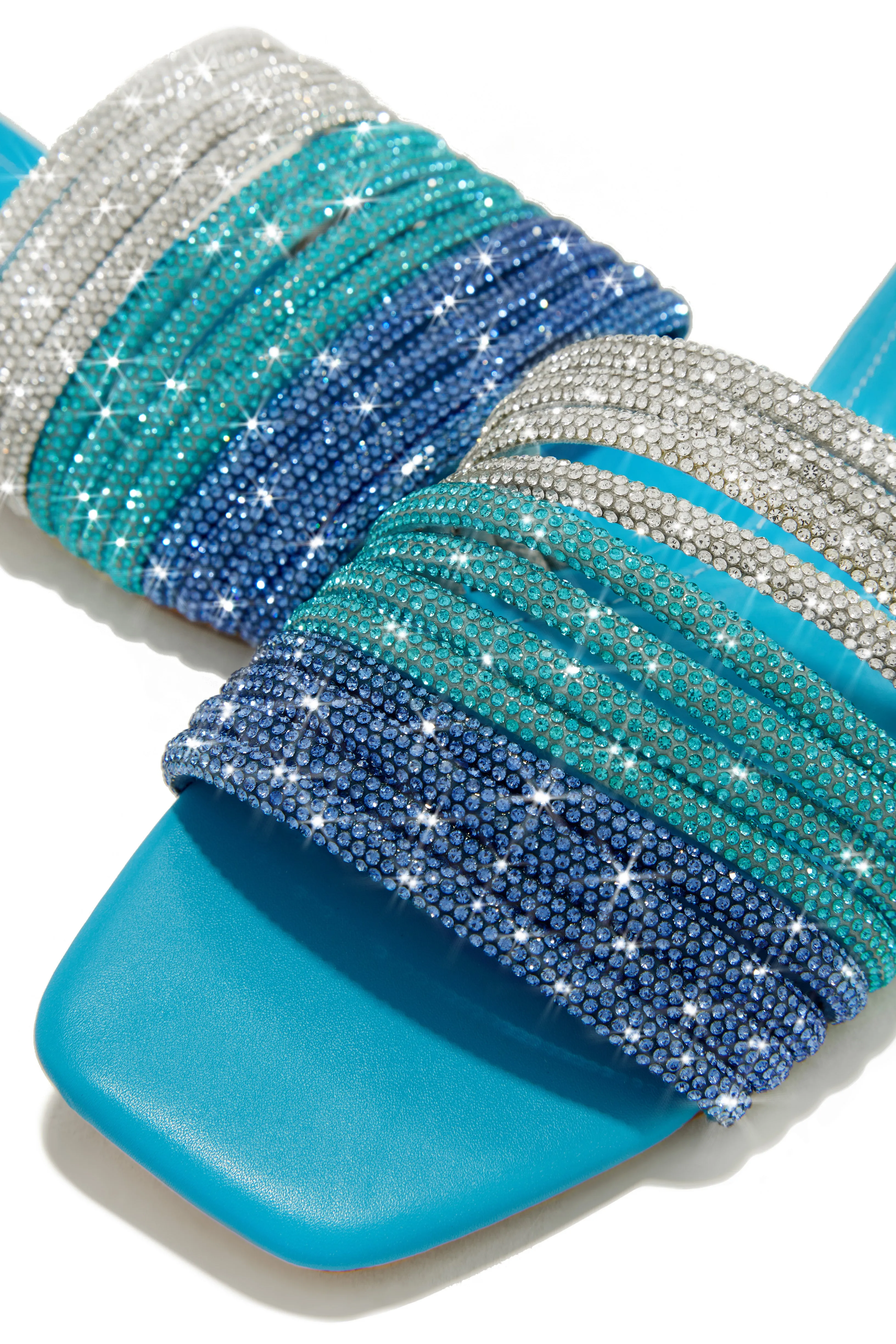 Luxe Resort Wear Embellished Slip On Sandals - Blue