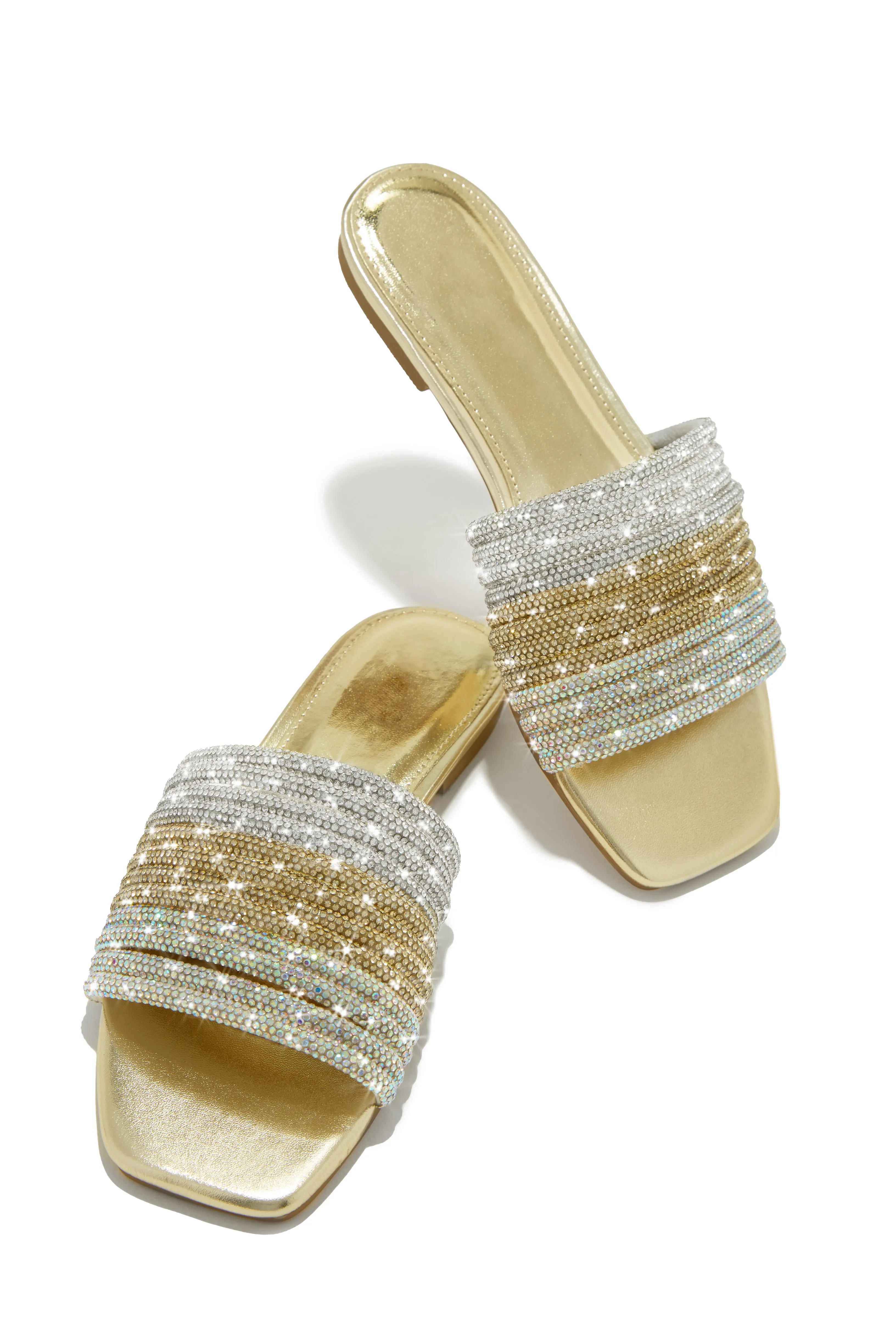 Luxe Resort Wear Embellished Slip On Sandals - Blue