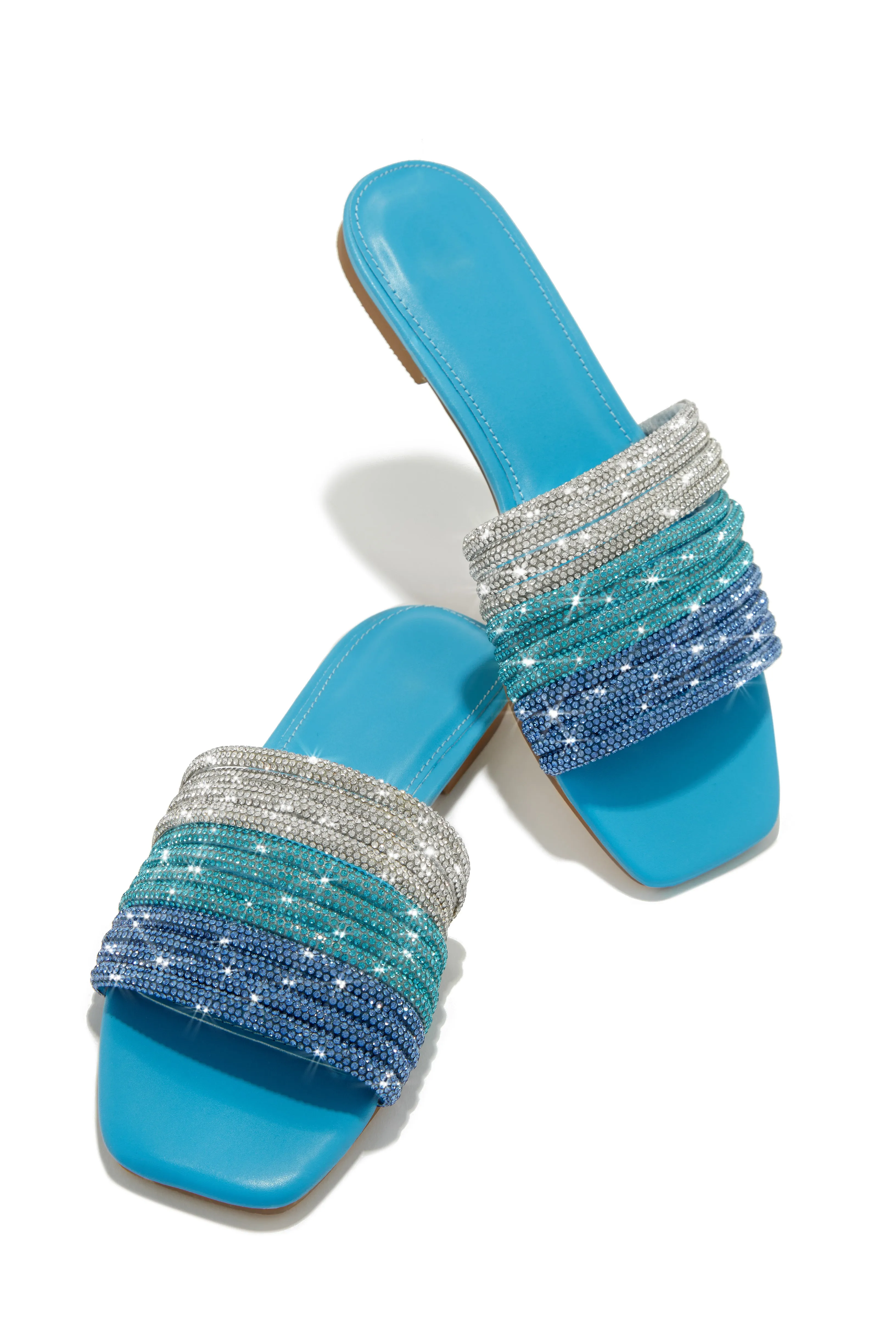 Luxe Resort Wear Embellished Slip On Sandals - Blue