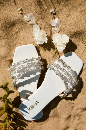 Luxury Trips Embellished Slip On Sandals - White