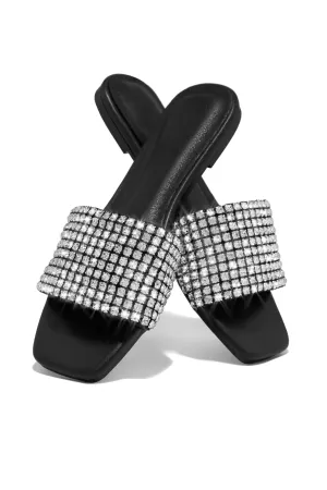 Marline Embellished Slide Sandals - Black