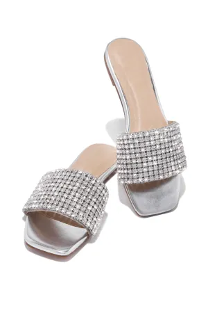 Marline Embellished Slide Sandals - Silver