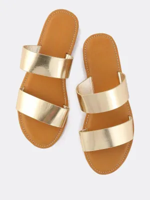 Metallic Duo Strap Sandals GOLD