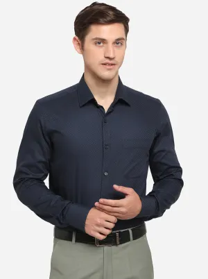 Navy Blue Dobby Slim Fit Formal Shirt | JadeBlue