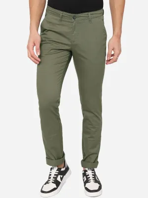 Olive Green Solid Slim Fit Casual Trouser | Greenfibre