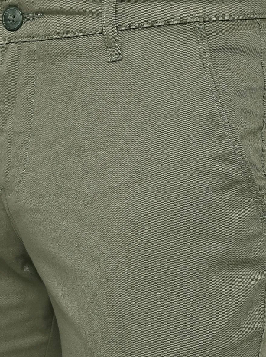 Olive Green Solid Slim Fit Casual Trouser | Greenfibre