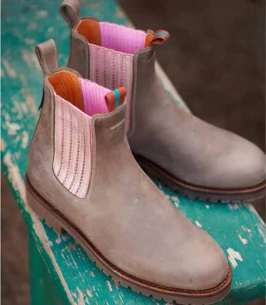 Penelope Chilvers Oscar Chelsea Leather Boots in Khaki/Tea Rose