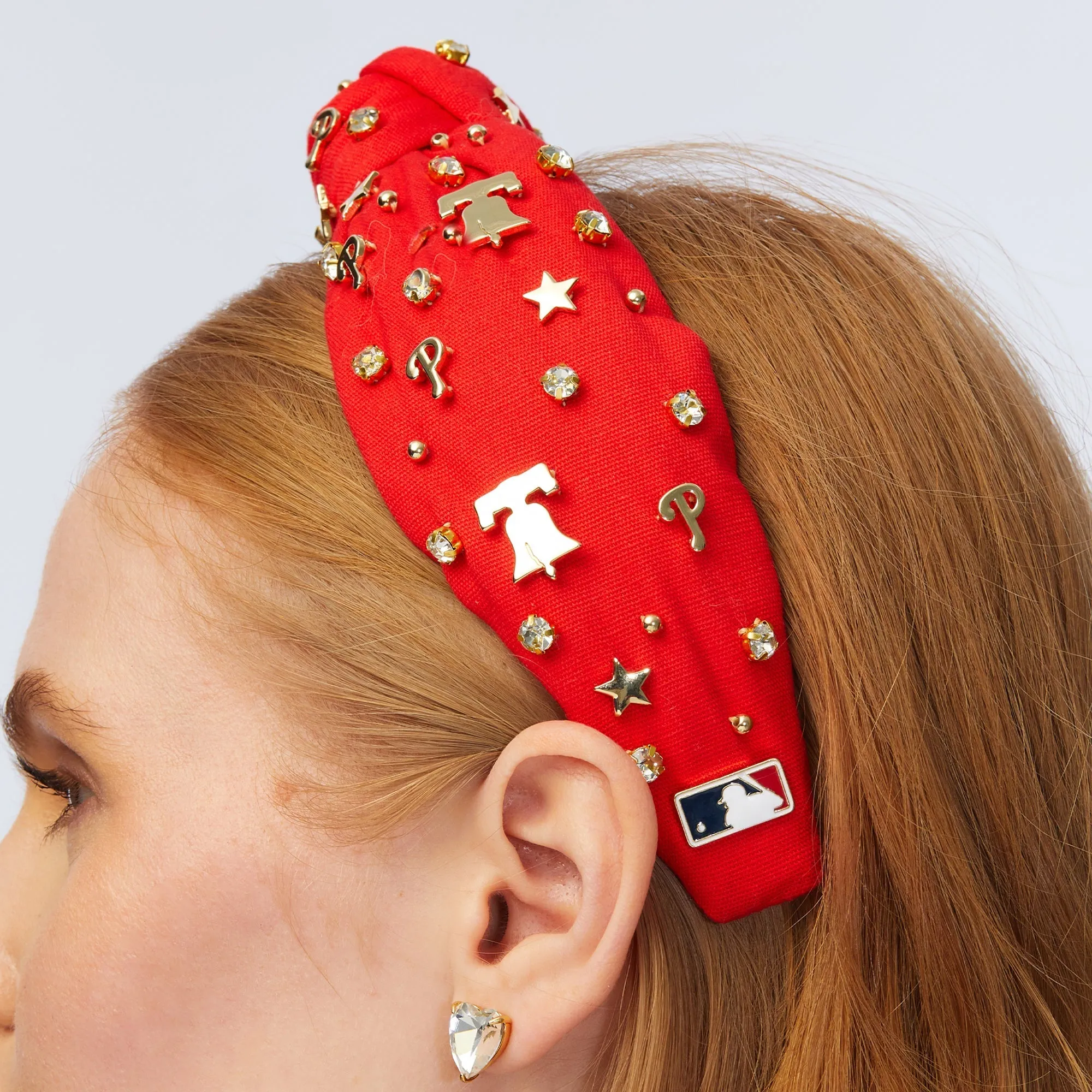 PHILADELPHIA PHILLIES LELE SADOUGHI / MLB RED EMBELLISHED KNOTTED HEADBAND