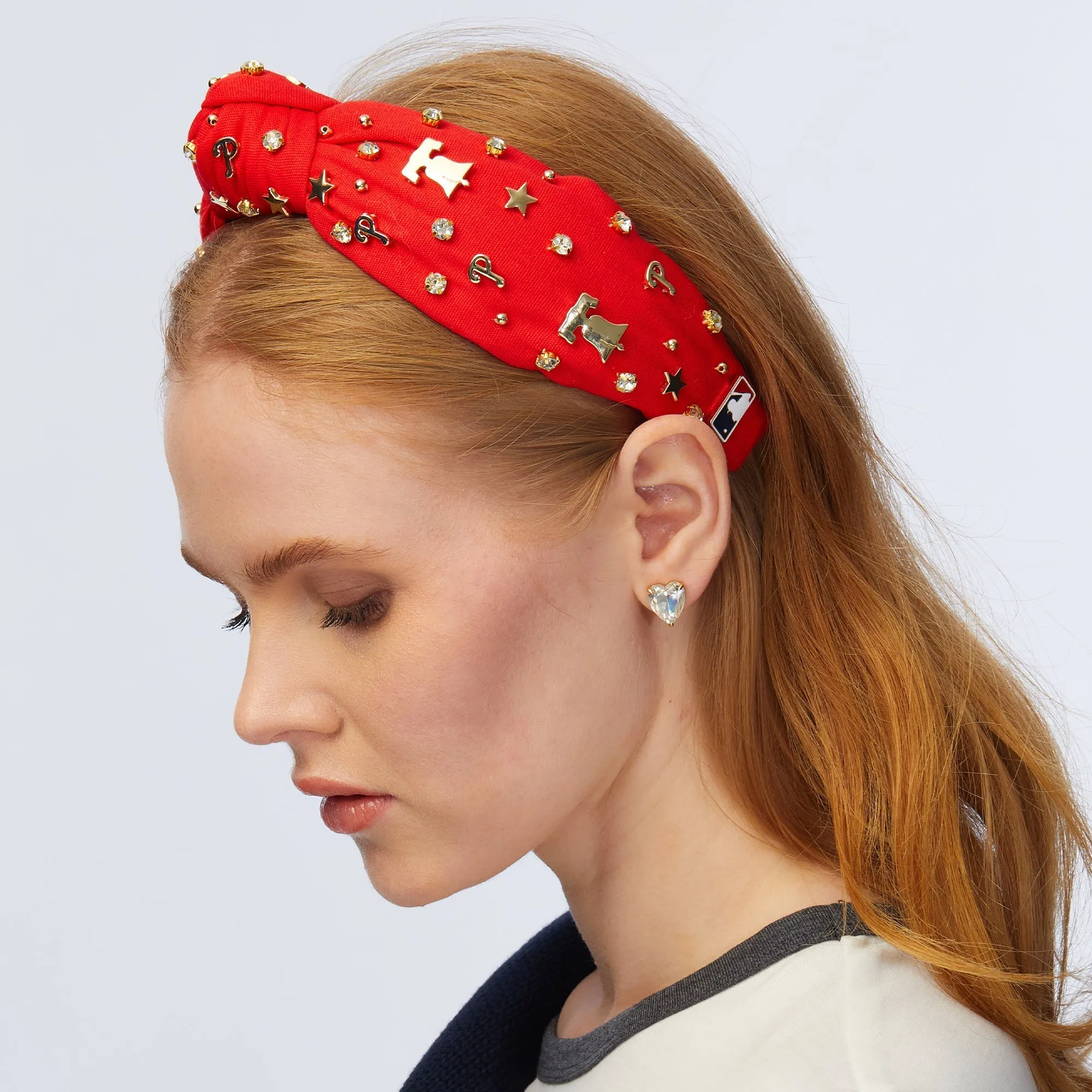 PHILADELPHIA PHILLIES LELE SADOUGHI / MLB RED EMBELLISHED KNOTTED HEADBAND