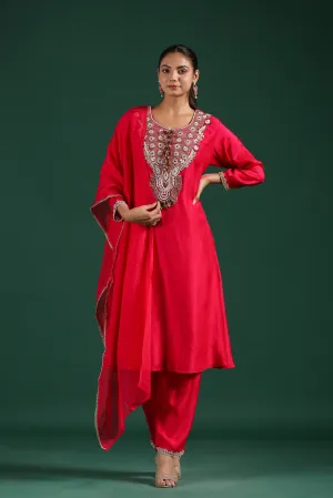 Rani Pink Embroidered Dola Silk Pants Set