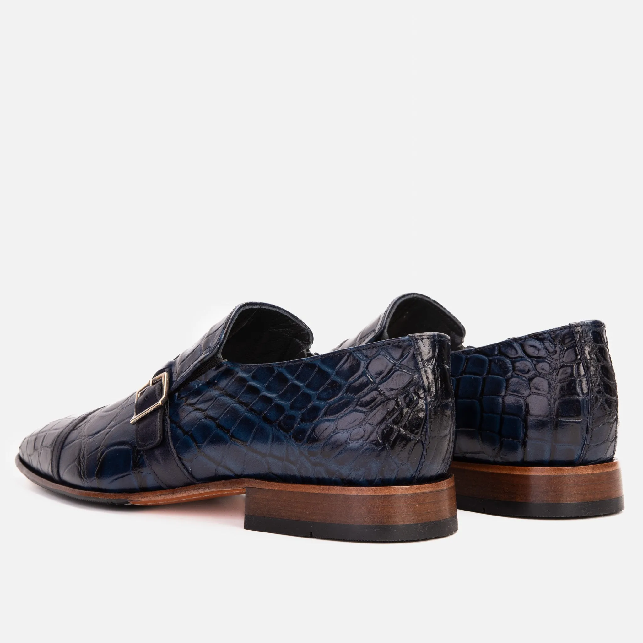 The Strat Single Monk Strap Cap Toe Navy Leather Handmade Men Shoe