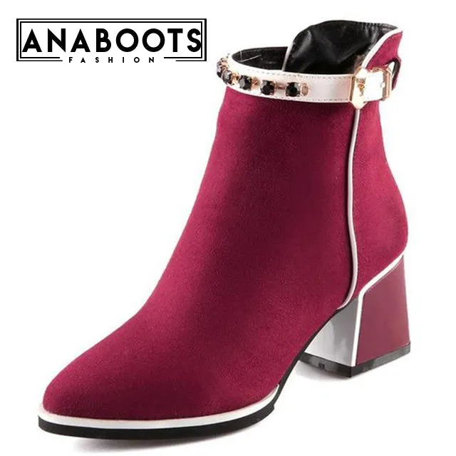 Western Square High Heels Winter Ankle Boots