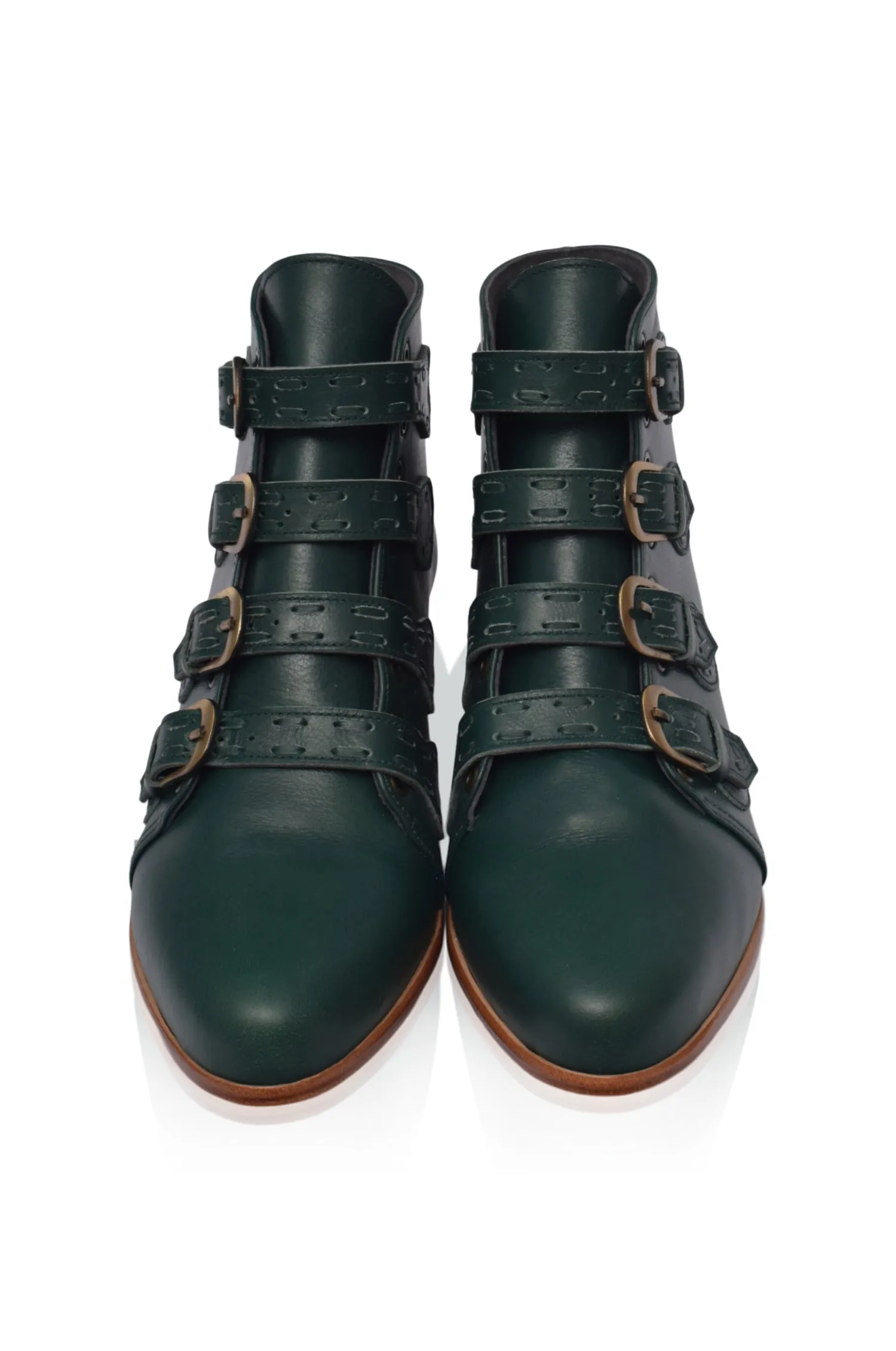 Wild Rose Leather Ankle Booties in Emerald