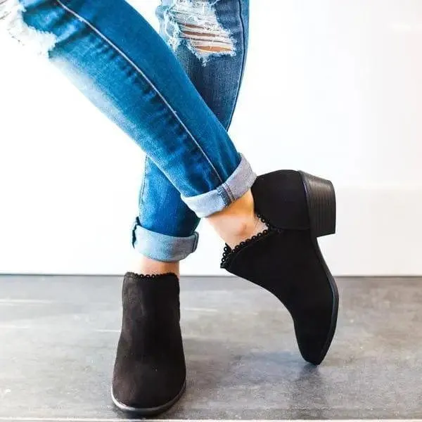 Women Booties Slip On Low Heel Ankle Boots