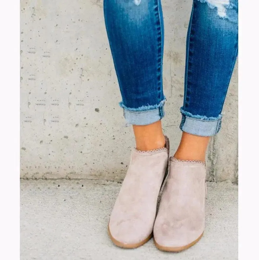 Women Booties Slip On Low Heel Ankle Boots