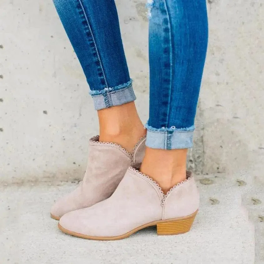 Women Booties Slip On Low Heel Ankle Boots