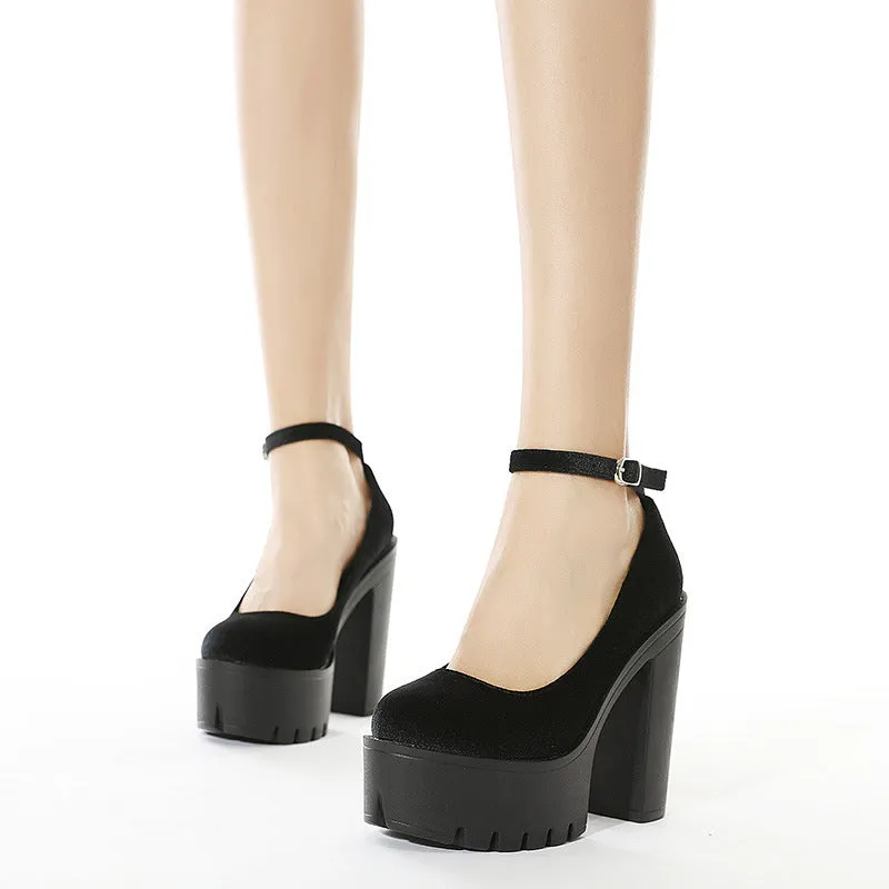 Women's Fashion Trend Suede Ankle-strap Buckle Shoes